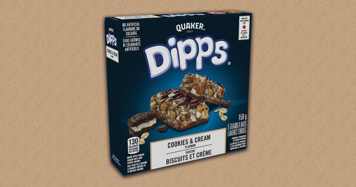 Quaker Dipps Cookies & Cream Flavour Granola Bars