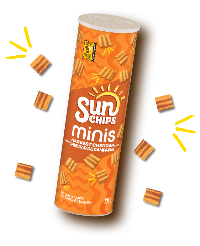 SUNCHIPS<sup>®</sup> <span>Minis Harvest Cheddar</span> flavour multigrain snacks