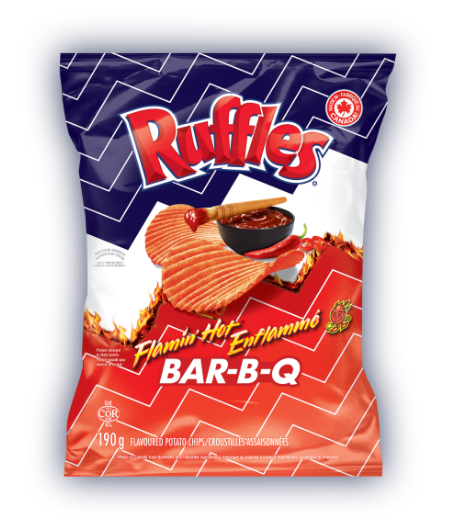 RUFFLES<sup>®</sup> FLAMIN' HOT<sup>®</sup><br />Bar-B-Q  Flavoured Potato Chips