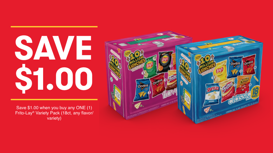 Save $1.00 when you buy any ONE (1) Frito-Lay® Variety Pack (18ct, any flavor/variety)